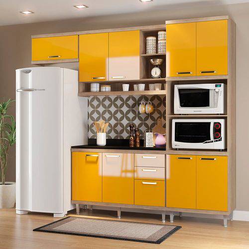 Cozinha Compacta com Tampo 9 Portas 5829 Argila/Amarelo - Multimóveis