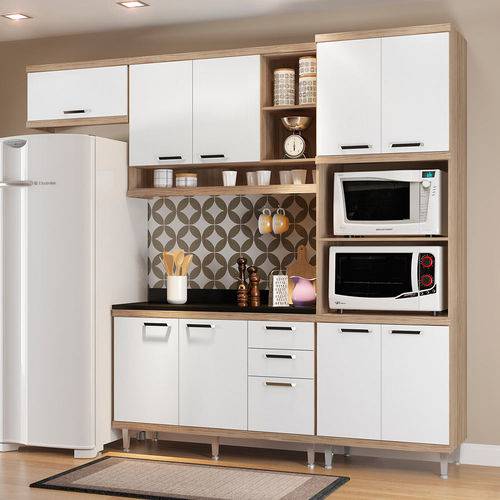 Cozinha Compacta com Tampo 9 Portas 5829 Argila/Branco - Multimóveis