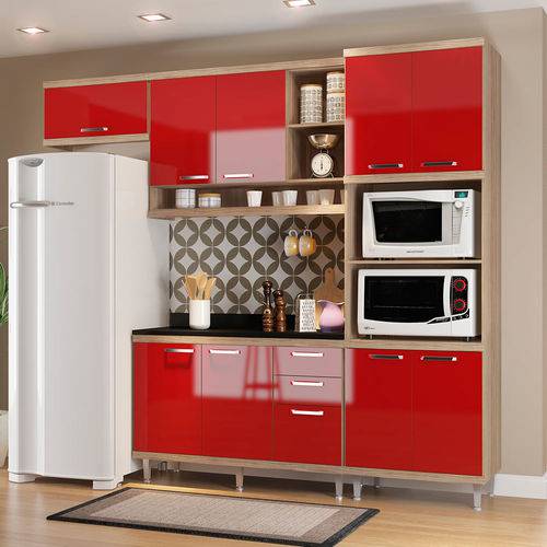 Cozinha Compacta com Tampo 9 Portas 5829 Argila/Vermelho - Multimóveis