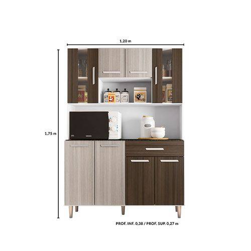 Cozinha Compacta com Tampo Gabi - Poliman - Branco / Rovere / Amêndoa