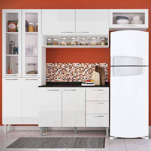 Cozinha Compacta Genialflex Heloisa Branco Brilho com Tampo