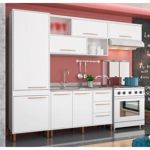 Cozinha Compacta Hibisco Paneleiro, Aéreos e Balcão Albatroz - Branco