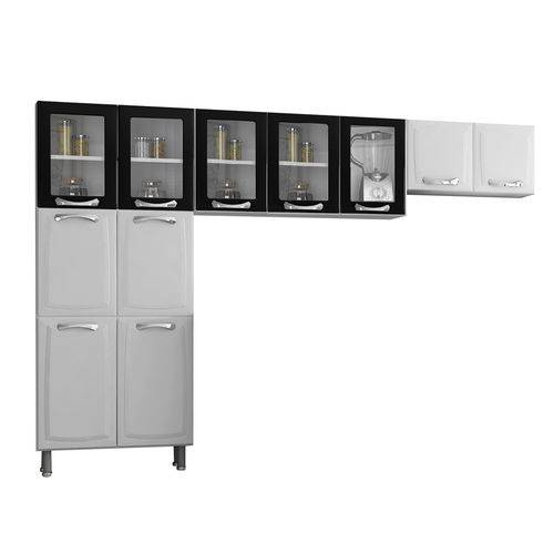 Cozinha Compacta Itatiaia Premium 11 Portas 5 C/ Vidro Branco/Preto
