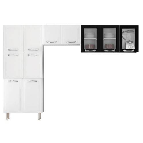Cozinha Compacta Itatiaia Premium 11 Portas 3 C/ Vidro Branco/Preto