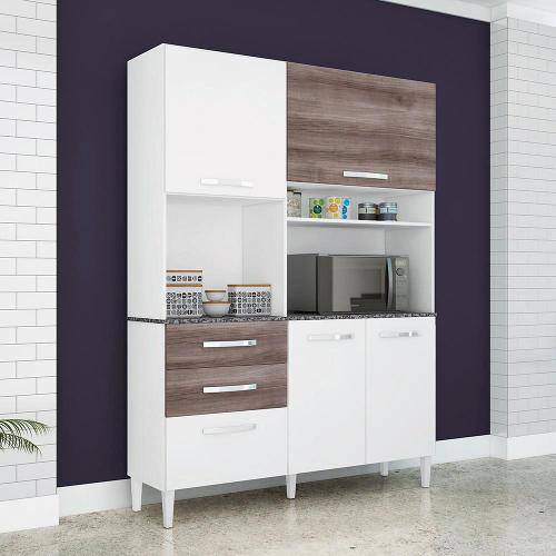 Cozinha Compacta Iza com 4 Portas e 3 Gavetas - Resistência e Durabilidade - Branco/Cinza