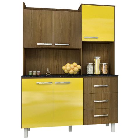 Cozinha Compacta Kit Cris - Ipê UV Touch com Amarelo UV