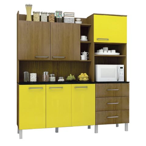 Cozinha Compacta Kit Laila - Ipê UV Touch com Amarelo UV