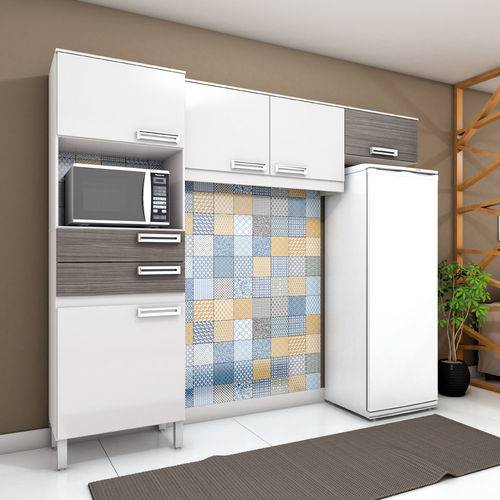 Cozinha Compacta L com 5 Portas 2 Gavetas Be107 Briz - Branco/gris
