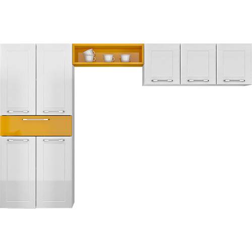 Cozinha Compacta Mia Amarelo/Branco 3 Peças: Paneleiro + Armario Aéreo + Nicho - Casamob
