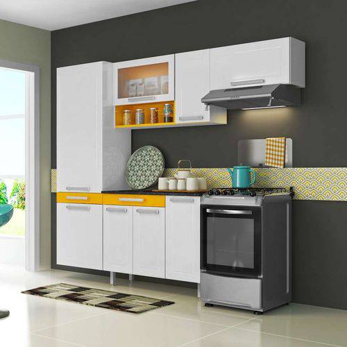 Cozinha Compacta New City 8 Pt Branco e Amarelo