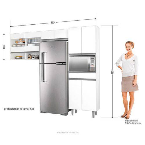 Cozinha Compacta New Clean 8 Portas 1 Gaveta Branco - Zanzini