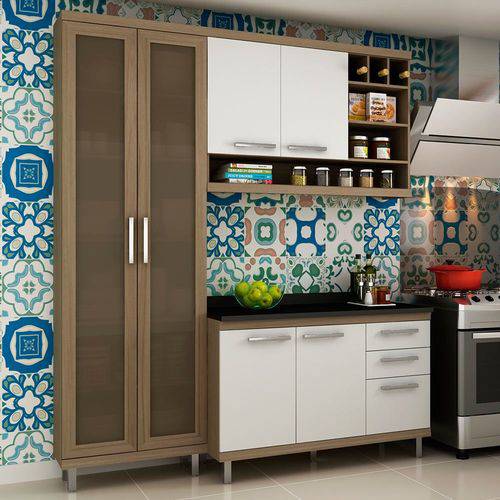 Cozinha Compacta New Vitoria 10 Avelã Tx/Bianco - Hecol