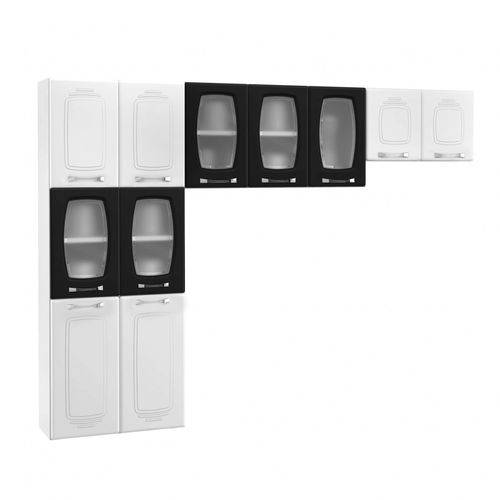 Cozinha Compacta 3 Peças 5 Portas de Vidro Sem Balcão Novitá Telasul Branco/Preto