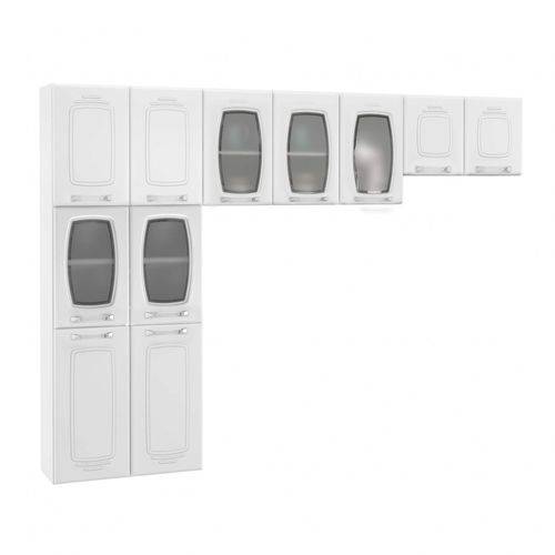 Cozinha Compacta 3 Peças 5 Portas de Vidro Sem Balcão Novitá Telasul Branco