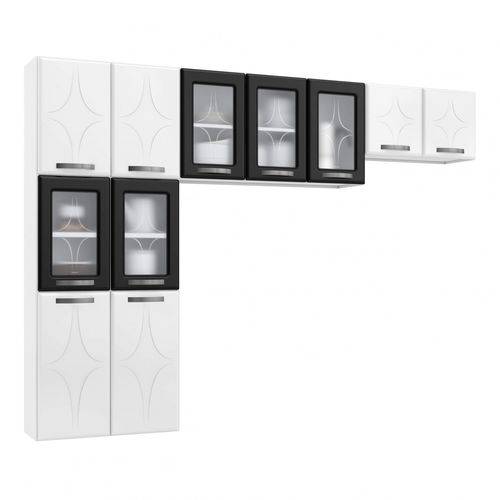 Cozinha Compacta 3 Peças 5 Portas de Vidro Sem Balcão Rubi Telasul Branco/Preto
