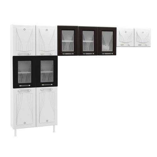 Cozinha Compacta 3 Peças 5 Portas de Vidro Sem Balcão Star Telasul Branco/Preto