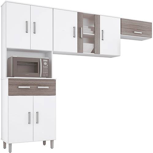 Cozinha Compacta Poliman Móveis Vitória Branco/Grafite 3 Peças: Paneleiro, Aéreo e Armário Geladeira