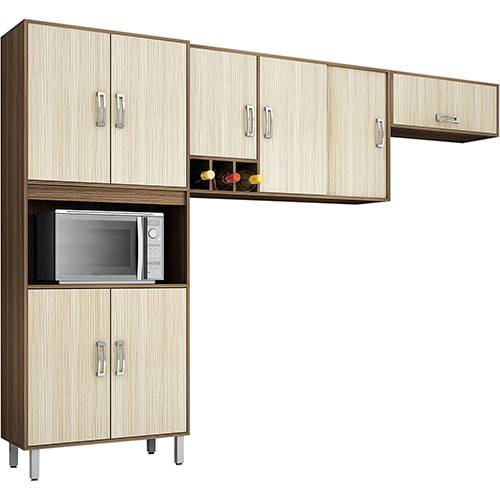 Cozinha Compacta Poliman Munique 3 Peças: Paneleiro Duplo, Armário Triplo e Armário Geladeira - Amêndoa/Rovele