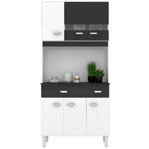 Cozinha Compacta Poquema Manu 6 Portas 2 Gavetas com Detalhes em Vidro - Branco e Preto