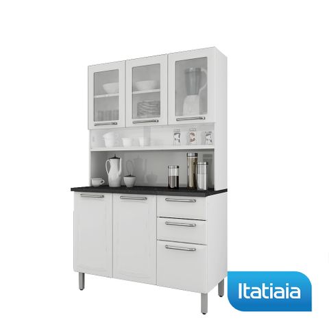 Cozinha Compacta Regina - Largura 120 Cm - Porta de Vidro - Branco - Aço - Itatiaia