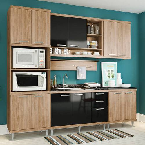 Cozinha Compacta Sem Tampo 12 Portas 5814 Argila/Preto - Multimóveis