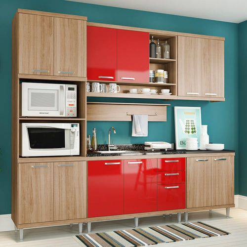 Cozinha Compacta Sem Tampo 12 Portas 5814 Argila/Vermelho - Multimóveis