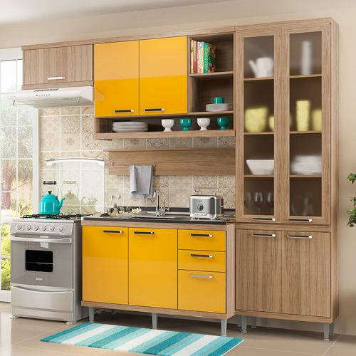 Cozinha Compacta Sem Tampo 9 Portas 5816 Argila/Amarelo - Multimóveis