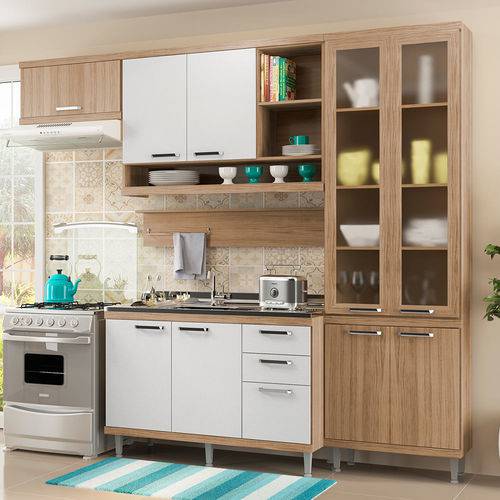 Cozinha Compacta Sem Tampo 9 Portas 5816 Argila/Branco - Multimóveis