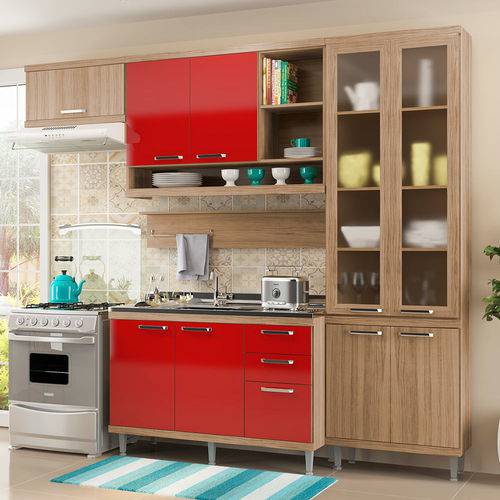 Cozinha Compacta Sem Tampo 9 Portas 5816 Argila/Vermelho - Multimóveis