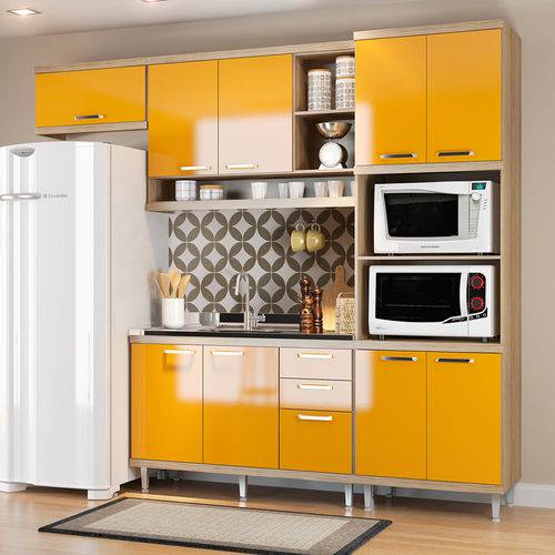 Cozinha Compacta Sem Tampo 9 Portas 5828 Argila/Amarelo - Multimóveis