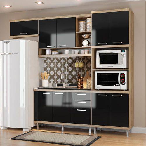 Cozinha Compacta Sem Tampo 9 Portas 5828 Argila/Preto - Multimóveis