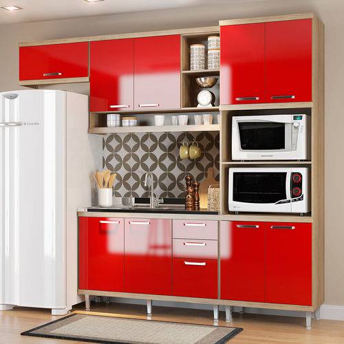 Cozinha Compacta Sem Tampo 9 Portas 5828 Argila/Vermelho - Multimóveis