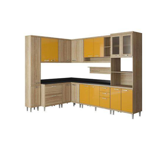Cozinha Compacta Sicília 10 Peças 5803-S2T com Vidro e Tampo Argila/Amarelo - Multimóveis