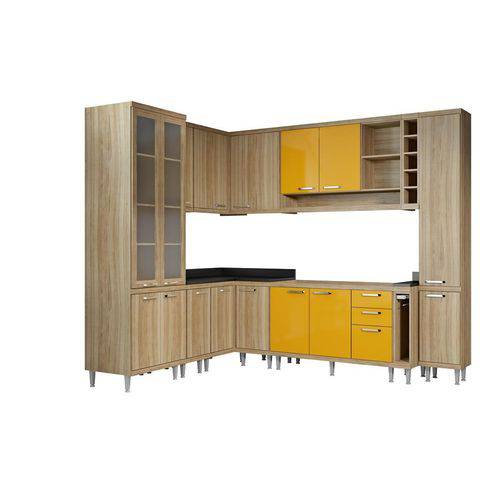 Cozinha Compacta Sicília 10 Peças 5804-S3 com Vidro e Tampo Argila/Amarelo - Multimóveis