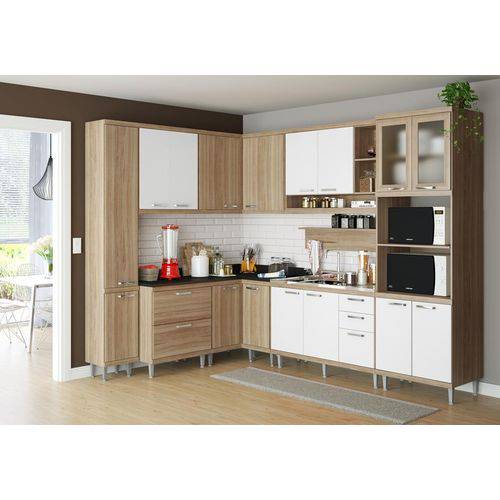 Cozinha Compacta Sicília 5802-S2 com Vidro e Tampo - Argila/Branco - Multimóveis