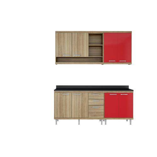 Cozinha Compacta Sicília 5819-S10T Balcão Duplo com Tampo Argila/Vermelho - Multimóveis