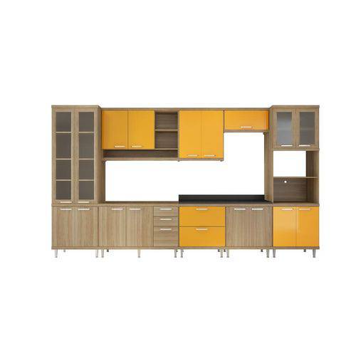 Cozinha Compacta Sicília 8 Peças 5806-S4 com Vidro e Tampo Argila/Amarelo - Multimóveis