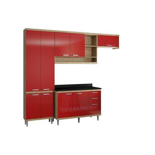 Cozinha Compacta Sicília Modulada 5 Peças 5841-S20T Argila/Vermelho - Multimóveis
