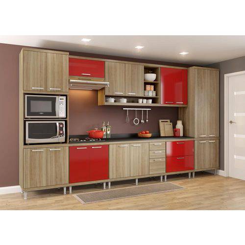 Cozinha Compacta Sicília Modulada 9 Peças 5833-S16T Argila/Vermelho - Multimóveis