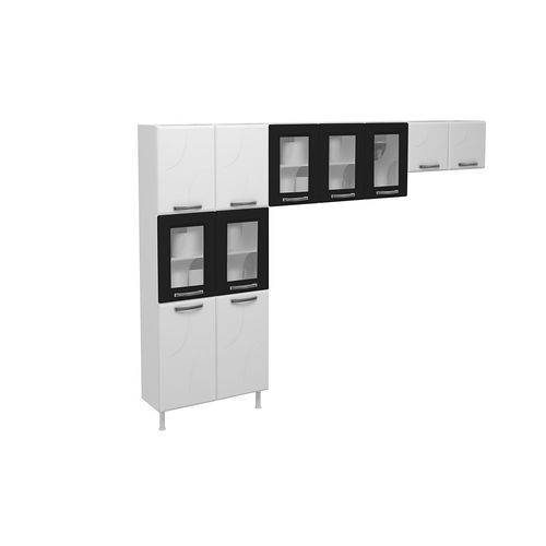 Cozinha Compacta Telasul Safira Aço 5 Pts Vidro 3 Peças Paneleiro+2 Armários CO92-Cor Branco C/Preto