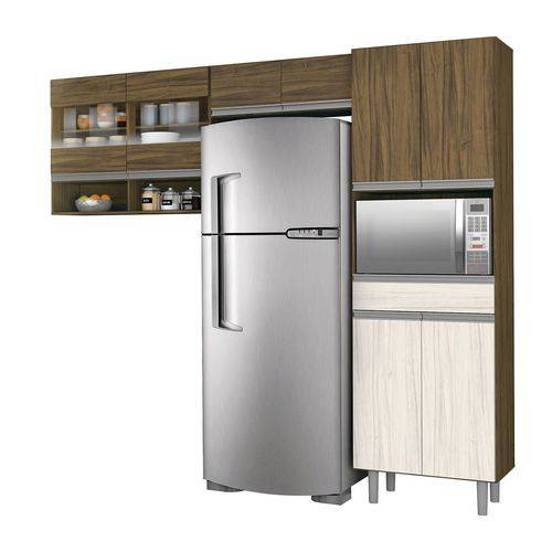 Cozinha Compacta Zanzini New Clean 8 Portas 1 Gaveta Nogal/nevada