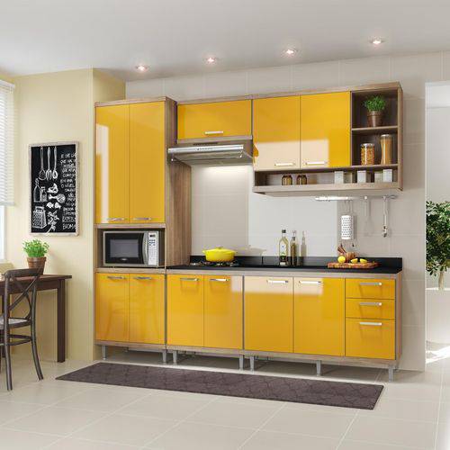 Cozinha Completa com Balcão com Tampo 6 Peças 11 Portas Sicília Multimóveis Argila/Amarelo