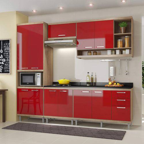 Cozinha Completa com Balcão com Tampo 6 Peças 11 Portas Sicília Multimóveis Argila/Vermelho