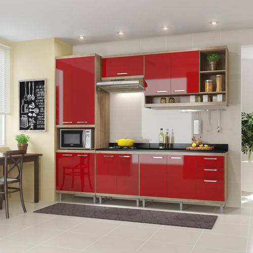 Cozinha Completa com Balcão com Tampo 6 Peças 11 Portas Sicília Multimóveis Argila/Vermelho