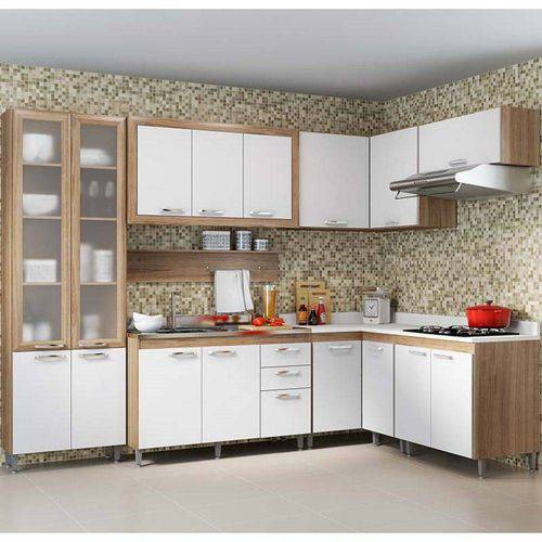 Cozinha Completa com Balcão Sem Tampo 8 Peças 16 Portas Toscana Multimóveis Argila/Branco