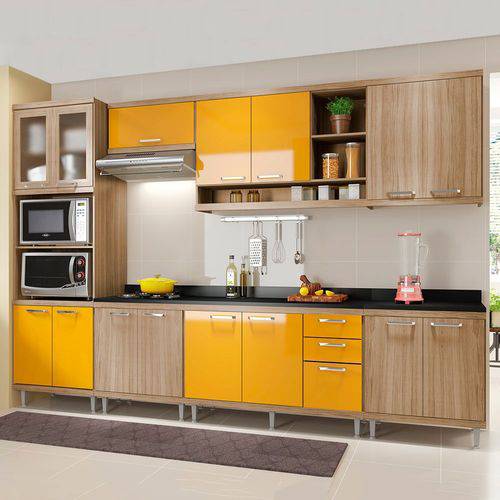 Cozinha Completa com Tampo 15 Portas 5835 Argila/Amarelo - Multimóveis