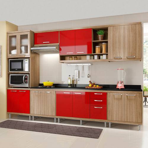 Cozinha Completa com Tampo 15 Portas 5835 Argila/Vermelho - Multimóveis
