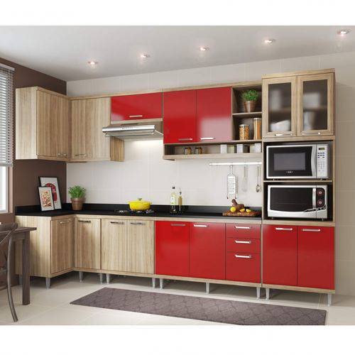 Cozinha Completa com Tampo 15 Portas 8 Peças Sicília Multimóveis Argila/Vermelho