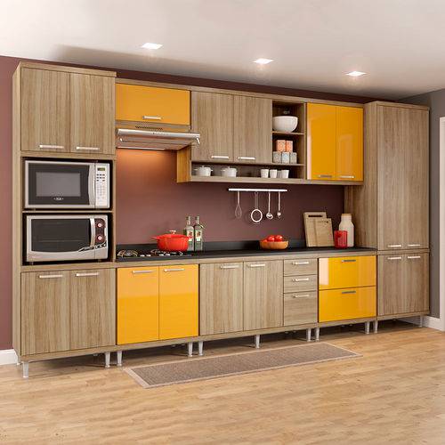 Cozinha Completa com Tampo 17 Portas 5833 Argila/Amarelo - Multimóveis
