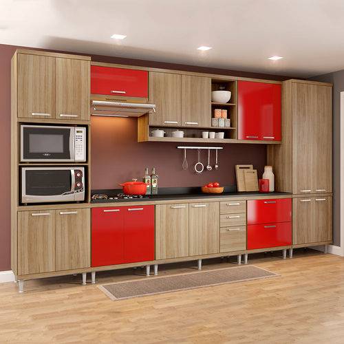 Cozinha Completa com Tampo 17 Portas 5833 Argila/Vermelho - Multimóveis